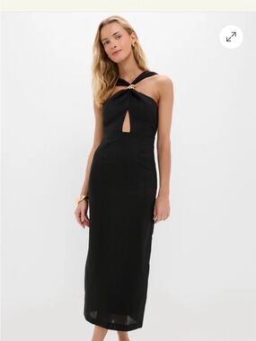 Tuckernuck black linen dress with gold detail